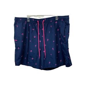 NEW George Mens Swim Trunk Shorts Size 2XL Navy Blue Flamingo Drawstring Beach